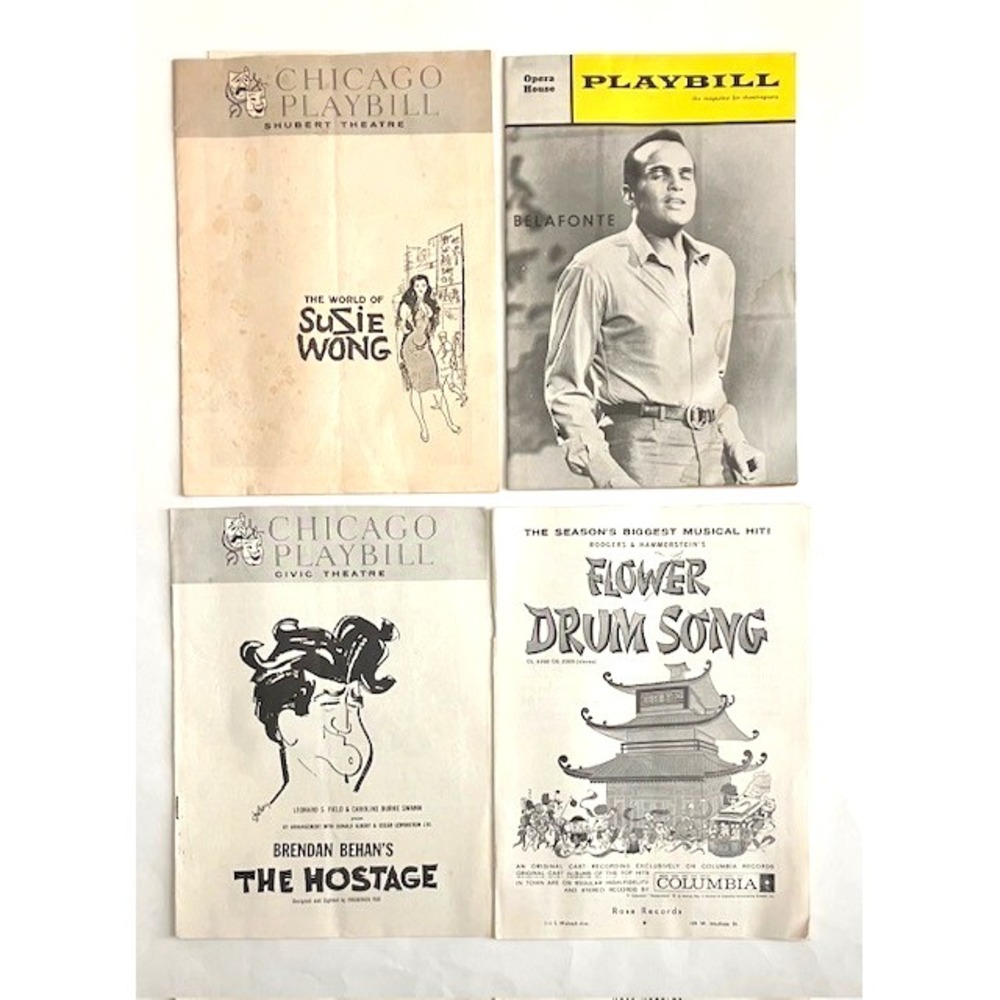 Lot of 4 VTG Playbill The Hostage Flower Drum Song Suzie Wong Belafonte 1960's